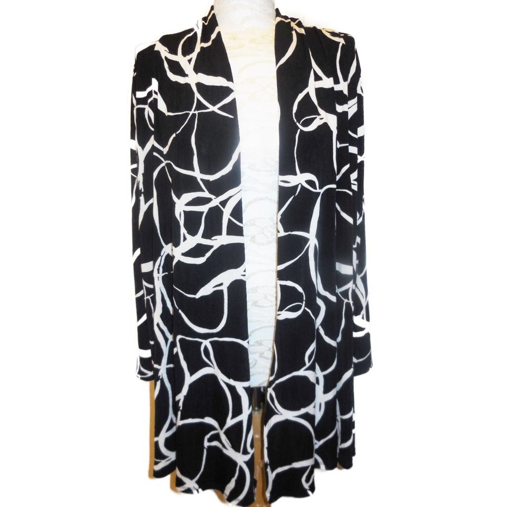 Cardigan NEW Long Sleeve Stretchy Duster Jersey Jacket Black-White Top